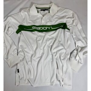 Preowned Sean John White Green Graphics Long Sleeve Collared Shirt Size XXL